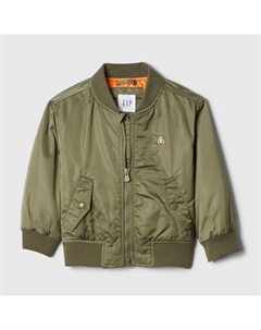 Утепленная куртка-бомбер с вышивкой в виде плюшевого мишки, зеленый Gap