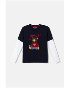 Хлопковая рубашка с длинными рукавами для мальчиков и девочек, темно-синий Guess