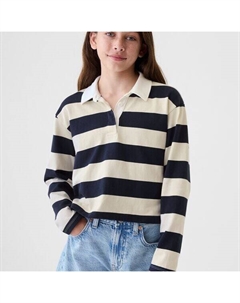 Полосатая рубашка-поло с длинными рукавами, белый Gap