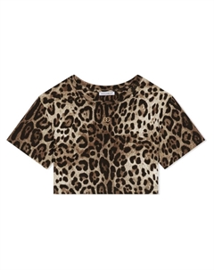 Укороченная футболка с леопардовым принтом, коричневый Dolce&gabbana