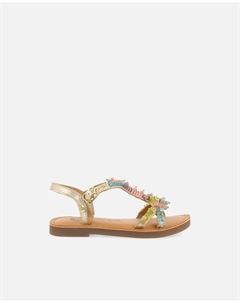 Кожаные сандалии для девочек с декором из бисера и переработанных материалов, мультиколор Gioseppo