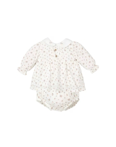 Комплект для девочки из блузки и шортиков с цветочным мотивом, белый Babidu