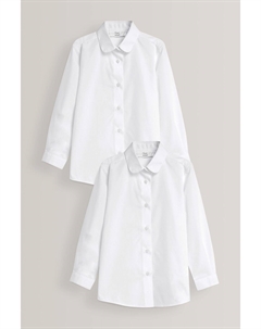 Комплект из 2 школьных рубашек с длинными рукавами и высоким воротником, белый Next