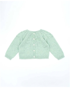 Ажурная вязаная кофточка для девочки на пуговицах, светло-зеленый Fina ejerique