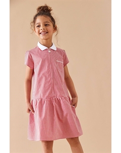 Клетчатое школьное платье с высоким содержанием хлопка и застежкой-молнией, красный Next