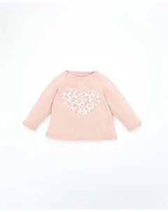 Свитер для девочки с круглым вырезом и сердцем спереди, розовый Fina ejerique