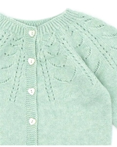 Ажурный вязаный жакет для девочки на пуговицах, светло-зеленый Fina ejerique