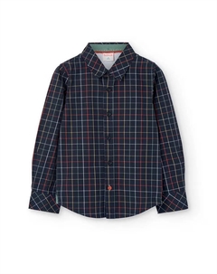 Рубашка из поплина для мальчика с клетчатым принтом, темно-синий Boboli