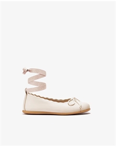 Балетки для девочек с волнистыми деталями и ремешком на завязке, черно-белые, бежевый Conguitos