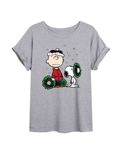 Размерная футболка с рисунком Peanuts Charlie Brown & Snoopy Wreaths для юниоров Licensed character