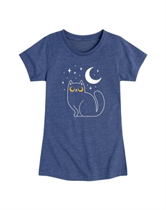 Футболка с рисунком «Черный кот, смотрящий на звезды» для девочек 7–16 лет, синий Licensed character