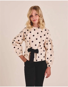 Блузка для девочки цвета экрю в черный горошек и бантиком, цвет Natural Dadati