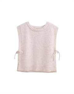 Вязаный жилет для девочки бежевого цвета с завязками по бокам, цвет Natural Dadati