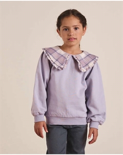 Фиолетовый клетчатый свитшот для девочки с воротником Питера Пэна, фиолетовый Dadati