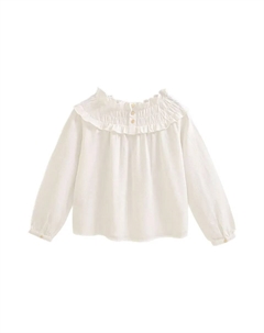 Белая блузка для девочки с длинными рукавами и воротником на резинке Dadati