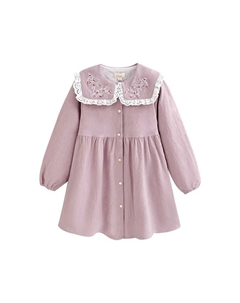 Фиолетовое платье для девочки с вышитым квадратным воротником Dadati