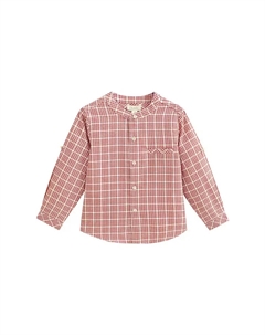 Двухцветная рубашка в красно-белую клетку для мальчика с передним карманом Dadati