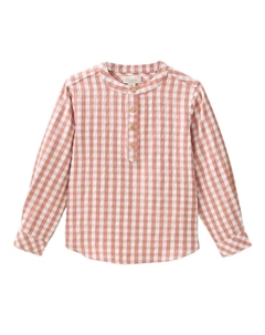 Рубашка в бело-розовую клетку для мальчика с воротником-стойкой Dadati