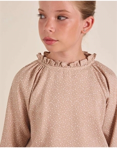 Бежевая блузка для девочки с длинными рукавами и белым звездным принтом, цвет Natural Dadati