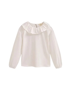 Белая хлопковая блузка для девочки с рюшным воротником, белый Dadati