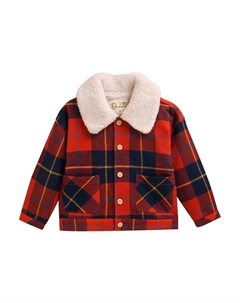 Куртка в клетку для мальчика с воротником из овчины, красный Dadati