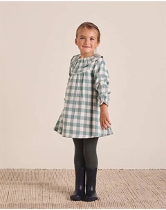 Платье для девочки в водную зеленую и белую клетку в клетку с воротником с рюшами Dadati
