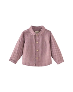 Рубашка для мальчика в двухцветную лилово-белую клетку с воротником-стойкой, фиолетовый Dadati