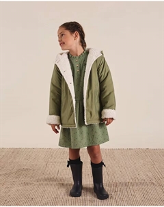 Зеленое детское пальто с капюшоном и подкладкой из овчины Dadati
