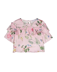 Футболка с оборками и цветочным принтом, розовый Monnalisa