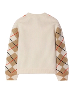 Шерстяной кардиган с узором «аргайл» Kids, белый Burberry