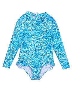 Синий костюм для серфинга Santorini для девочек с длинными рукавами - Little Kid Snapper rock