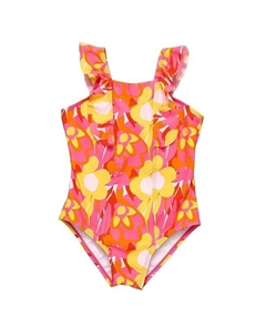 Купальник для девочек Pop of Sunshine с оборками на плечах — для малышей, маленьких детей, розовый Snapper rock