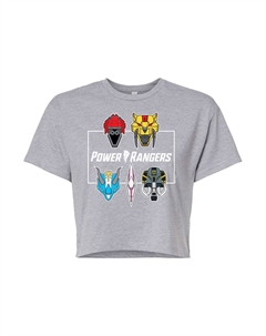 Укороченная футболка с рисунком Power Rangers Zord Faces для юниоров, серый Licensed character