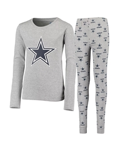 Молодежный комплект для сна с футболкой и брюками с длинными рукавами цвета Dallas Cowboys серого цвета Outerstuff