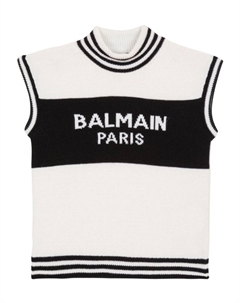 Kids топ вязки интарсия с логотипом, белый Balmain