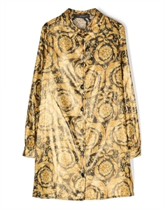 Kids платье-рубашка с длинными рукавами и принтом Barocco, золотой Versace