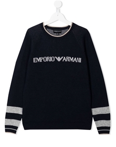 Джемпер с круглым вырезом и логотипом Kids, синий Emporio armani