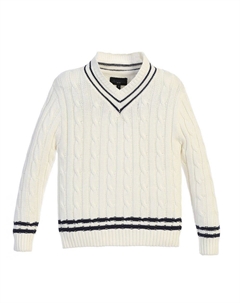 Детский свитер вязанной вязки из 100% хлопка с v-образным вырезом, кремовый Gioberti