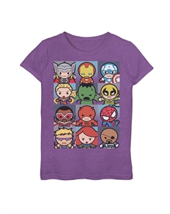 Футболка с графическим рисунком в коробках с персонажами для девочек 7–16 лет, цвет Purple Heather Marvel