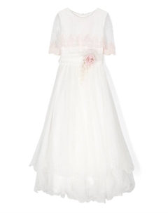 Многослойное платье с цветочной аппликацией, белый Mimilù