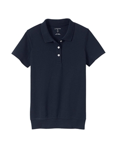 Рубашка поло с короткими рукавами и полосками внизу для детей 4–20 лет, школьная форма, цвет Classic Navy Lands' end