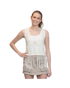 Самый знаменитый жилет для юниоров с завязкой спереди и бахромой, кремовый Almost famous