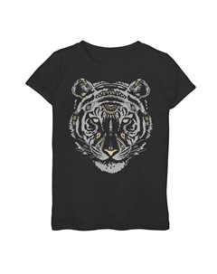 Футболка с изображением головы тигра и золотыми хлопьями для девочек 7–16 лет, черный Licensed character