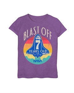 Футболка с графическим рисунком в стиле ретро на 7-й день рождения для девочек 7–16 лет, космический челнок НАСА, цвет Purple Heather Licensed character