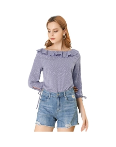 Женский винтажный топ с рукавом 3/4, блузка в горошек с оборками и вырезом «лодочка», фиолетовый Allegra k