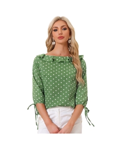 Женский винтажный топ с рукавом 3/4, блузка в горошек с оборками и вырезом «лодочка», цвет Dusty Green Allegra k