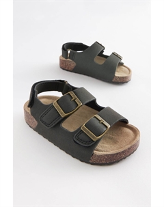 Сандалии на мягкой пробковой подошве с двойной пряжкой и застежкой-липучкой, черный Next