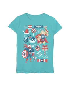Праздничная футболка с коллажем «Марвел Мстители, Тор и Капитан Америка» для девочек 7–16 лет, цвет Tahi Blue Marvel