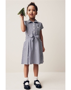 Школьное платье из плотного хлопка с поясом и резинкой для волос (3 14 лет), синий Next