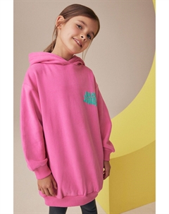 Длинная толстовка с капюшоном из 100% хлопка с принтом (3 16 лет), розовый Next